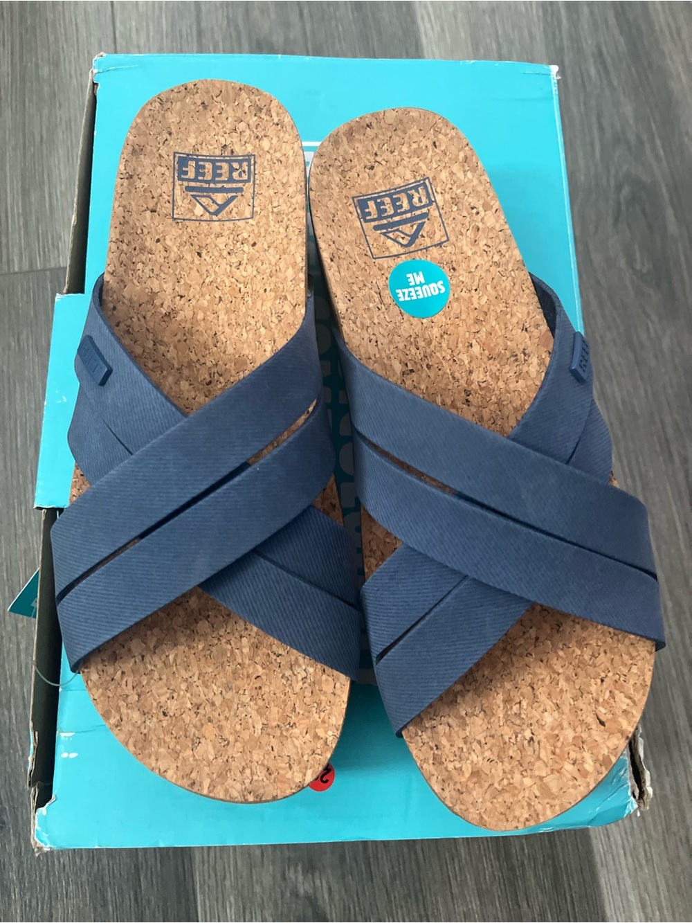 Reef Blue Crisscross Cork Slide Sandals